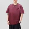 Camiseta Masculina Asut Lavada com Degradê Pesada Algodão Puro Manga Curta Verão 2025 Nova Retro Solta Masculina