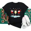 Maycaur Sombreros de Copa de Vino Navideños para Mujer Cuello Redondo Camiseta Negra