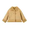 Pudding Haru Ropa Infantil Top de Solapa Corta Infantil 2025 Invierno Nuevo Más Fácil de Combinar Chaqueta Integrada de Piel para Niñas