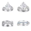 Anillo Corazón de Plata de Ley S925 con Circonita Transfronterizo Europeo y Americano Anillo de Plata de Ley de Gama Alta Nicho Fila de Anillos de Plata Trenzada con Diamantes