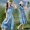 Vestido Curto Floral de Algodão e Linho da Moda para Mulheres Verão 2025 Novo Visual Emagrecedor na Cintura Estilo Férias Casual Elegante Saia