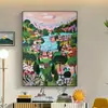 Pintura Decorativa de Arte Abstrata, Estilo Dopamina, para Parede de Fundo da Sala de Estar, Hall de Entrada Vintage, Sala de Jantar, Pode Ser Usada como Arte de Parede