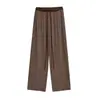 Pantalones Rectos de Cintura Alta con Cordón para Mujer, Otoño e Invierno, Estilo Retro Americano, Holgados, Pierna Ancha, con Rayas de Bloques de Color, Pantalones Casuales