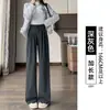 Pantalones de pana marrones para mujer, nuevo modelo 2026, primavera y otoño, finos y engrosados, de cintura alta, caídos, pantalones de pierna ancha estrecha para figuras petite