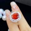Fanta Naranja Zircón Rojo Neto Celebrante En Vivo Más Vendido Nuevo Anillo Abierto Caibao de Moda de Alta Gama con Diamantes Completos para Mujer