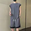 Conjunto de Chaleco y Camiseta sin Mangas para Hombre para Verano, Atuendo Deportivo Juvenil Fresco y Elegante de Dos Piezas