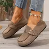 Zapatos planos de cuero mate retro transfronterizos nuevos para mujer, hebilla única, zapatos Birkenstock, estilo perezoso japonés, versátiles, talla grande, comercio exterior para mujer
