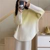 Suéter de Punto Holgado Estilo Perezoso Color Degradado Francés para Mujer Otoño e Invierno Nuevo Elegante Casual Cuello Redondo Básico Exportación