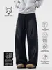 Calça de moletom reta folgada estilo coreano, lavada, preguiçosa, outono, calça casual confortável, tendência de agasalho masculino, tendência