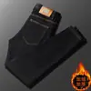 Jeans preto de alta qualidade italiano em Lyocell, não desbota, para homens, novo estilo outono e inverno, skinny slim-fit, stretch, forrado com fleece, moderno