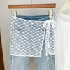 Bufanda de Seda con Capas de Malla y Encaje Blanco para Mujer, Estilo Japonés de Primavera, Falda Exterior Dulce y Linda en Capas con Cinturón en la Cintura