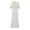 Vestido Polo Rayado Elegante de Bloques de Color Estilo Coreano, Seda de Hielo, Vestido Largo de Playa Estilo Mori Japonés, Europeo y Americano, Femenino