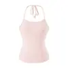 Conjunto informal de tres piezas para mujer: blusa holgada de manga larga con cuello en V + top tipo camisola con cuello halter y amarre + pantalones de campana de cintura alta