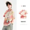 Camiseta de Manga Corta Tie-Dye de Verano para Niños con Sensación a Hielo 2026 Nuevo Estilo Moda de Verano para Jóvenes y Niños Top Fresco Holgado