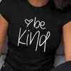 Camiseta Holgada Talla Grande para Mujer - Estampado de Letras "Sé Amable" Patrón de Corazón, 100% Fibra de Poliéster