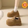 Aumento de Altura Outono Inverno 2026 Mocassins Slip-on Solado Grosso Peludo Sapatos de Algodão Casuais Sapatos Casuais Femininos Novo Retro