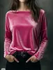 Nuevo top de terciopelo de alta gama para otoño e invierno 2025, cuello redondo, corte holgado, lujo ligero, tejido único estilo francés, versátil