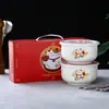 Conjunto de 3 potes de cerâmica para alimentos Ano do Cavalo com tampa, conjunto de presente de pote selado, lancheira, pequeno presente prático para reunião anual