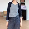 Cárdigan de punto a rayas falso dos piezas, manga larga, nuevo diseño otoño 2026, chaqueta suéter de corte holgado, top básico