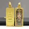 Collar Thangka Pequeño Portátil con los Doce Signos del Zodíaco, Buda, Dios Amarillo de la Riqueza, Tara Verde, Zhaliram y Mahakala Colgantes