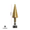 Broca Escalonada Pagoda de Sulco Reto Transfronteiriça Abridor de Furo para Marcenaria Haste Hexagonal Revestida de Titânio Conjunto de Brocas Escalonadas Conjunto de Brocas Pagoda de Quatro Peças