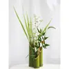 Jarrón ornamento de tubo de bambú verde fresco pequeño arte floral de bambú anillo de nudo de bambú decoración creativa para bodas arreglo contenedor de flores de tubo de bambú