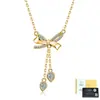 Collar de Plata de Ley S925 con Lazo y Moissanita Colgante Doble de Borla Cadena de Clavícula Ligera de Lujo Dulce Stock de Fábrica