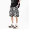 Shorts Bordados com Grafite Acima do Joelho para Mulheres 2025 Novo Verão Roupa Externa Esportiva Calças Seis-Quintos Casuais Tamanho Grande Calças Médias