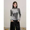 Top de Punto Suave Estilo Coreano con Lunares y Cuello Medio Alto para Mujer Primavera Otoño Volante Delgado Manga Larga Camiseta Base para Superponer