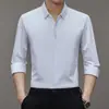 Camiseta básica sin costuras para hombre de primavera y otoño, camiseta de manga larga de color liso versátil, ropa de negocios, camisa de cuello cuadrado para papás