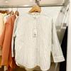 Camisa de Linho com Mistura Estilo Japonês Gola Alta Casual Básica Manga Três Quartos Jaqueta Fina 455753