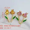 Novos Brincos de Zircônia Colorida com Flor Incrustada, Brincos de Tulipa Delicados, Elegantes e Fofos, Brincos Românticos de Estilo Pastoral