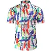 Camisa Masculina de Manga Curta com Estampa Floral Nova Moda Transfronteiriça de Verão Camisa Slim com Impressão Digital 3D Fabricante