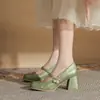 Sapatos Femininos Mary Jane Salto Bloco Jin Gang MY7007 2024 Novo Primavera e Outono Versátil Salto Alto Bico Fino Sapatos de Salto para Mulheres