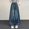 Nova coleção de outono para meninas: Calça jeans flare de retalhos estilo coreano, versátil para primavera e outono, efeito emagrecedor, bordada, perna larga, moderna