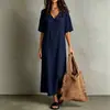 Vestido Feminino Casual Boêmio Solto de Algodão e Linho Versátil com Caimento Emagrecedor - Amazon Transfronteiriça Europeia e Americana 2026