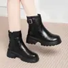 Sapatos de Couro Femininos Estilo Britânico Dropshipping, Botas Femininas, Sapatos Femininos de Veludo de Inverno, Sapatos de Algodão de Salto Alto, Botas Curtas de Solado Grosso
