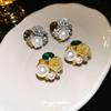 Pendientes de flor de rosa con perla artificial y aguja de plata, pendientes de temperamento elegante de moda francesa, pendientes de personalidad de alto sentido
