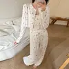 Pijama com Bojo para Mulheres, Primavera e Verão Desenho Animado Doce com Alças Finas, Cardigãs, Calças Compridas, Conjunto de Três Peças, Roupa de Casa Que Pode Ser Usada Fora