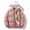 Jaqueta de Algodão Masculina com Capuz, Cor Contrastante, Veludo Grosso, Acesso Controlado, Falsa Peça Dupla, Corduroy de Inverno, Roupa de Algodão Casual