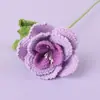 Ramo de rosas de copa de vino tejido a mano, adorno para el hogar, flores artificiales tejidas a ganchillo, regalo de lana para novia
