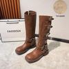 Botas de Equitação Femininas Miaojia com Forro de Lã Marrom 2023 Outono Novo Botas de Cowboy Ocidentais com Fivela Botas Longas Melard