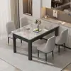 Mesa de Jantar e Cadeira de Ardósia Nórdica Combinação Retangular Ferro Imitação Madeira Maciça Doméstico Apartamento Pequeno Conjunto de Mesa e Cadeira de Jantar