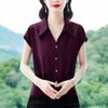 Foto Real de Camisa de Solapa Estilo Francés con Sensación de Hielo, Nuevo Estilo de Verano Camisa Adelgazante Top