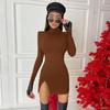 Vestido sexy com fenda estilo europeu e americano ebay outono 2021 novo manga longa gola alta saia comércio exterior Atacado