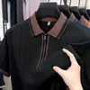 [Pedidos de Comércio Exterior] Novo Estilo Verão 2026 Luxo Leve Camisa Polo Masculina de Negócios Manga Curta com Meio Zíper Camiseta Jacquard