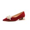 3333H-015 tacón grueso gamuza rojo tacones altos banquete de boda zapatos de boda zapatos festivos para mujer cómodos no cansan los pies