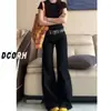 Jeans Wide Leg Lavado Preto Tamanho Plus Size Feminino Primavera e Outono Estilo Americano Hot Girl Cintura Baixa Calças Largas Dagging