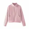 350g Terciopelo de Doble Cara Parche de Bolsillo Patchwork Cuello Alto Cardigan con Cremallera Moda Casual Versátil Elegante Chaqueta para Mujer