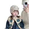 Gorro de Lana Tejido para Otoño e Invierno con Forro de Felpa, Engrosado, Cálido, Protección para Orejas, Trenzas, Cinco Flores Pequeñas, Niños Bebés e Infantes, Transfronterizo
